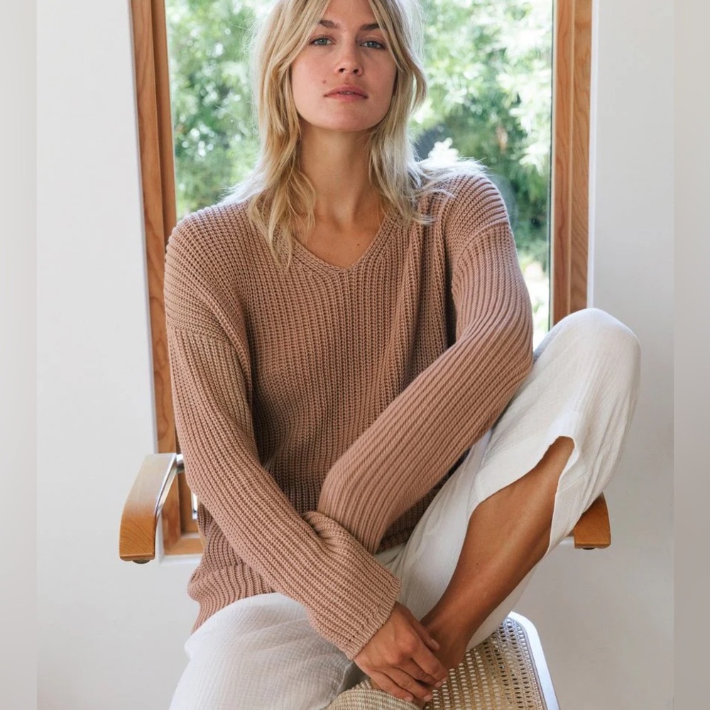 NWT Jenni Kayne Organic Cotton Cabin Knit Quiet Luxury Sweater Rose Pink Medium